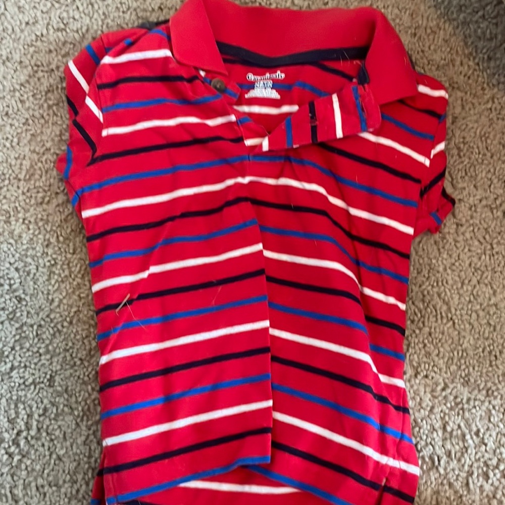white blue and black and red striped 2t shirt